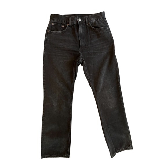 Zara Denim - Zara High Waist Straight Leg Jeans Womens Size 10 Faded Distressed Black Wash